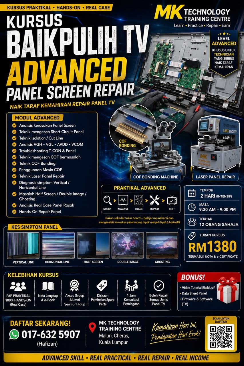 Poster Kursus Advanced TV Repair selama 2 hari di MK Technology