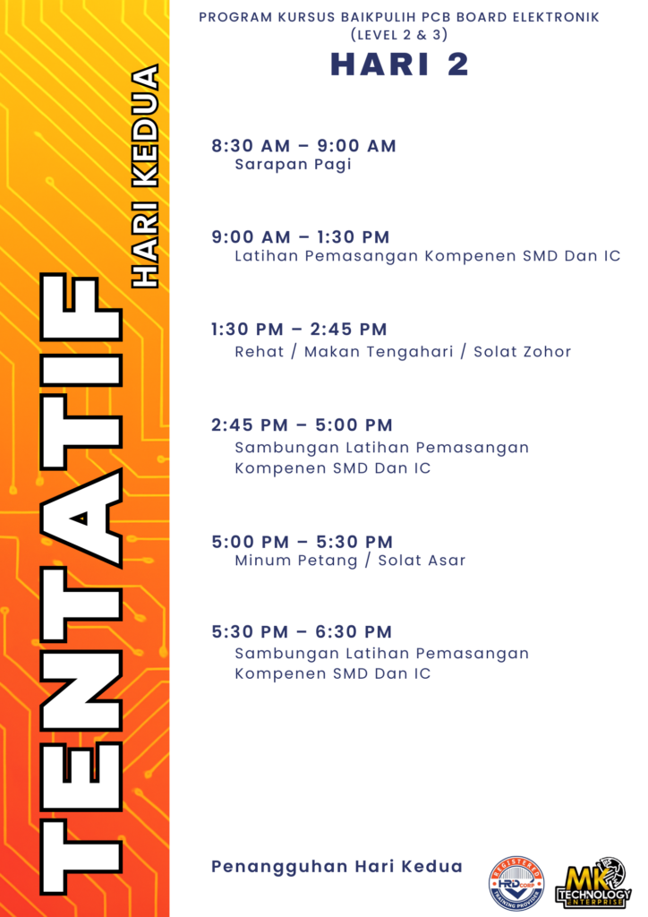 Jadual tentatif latihan Hari 2 MK Technology