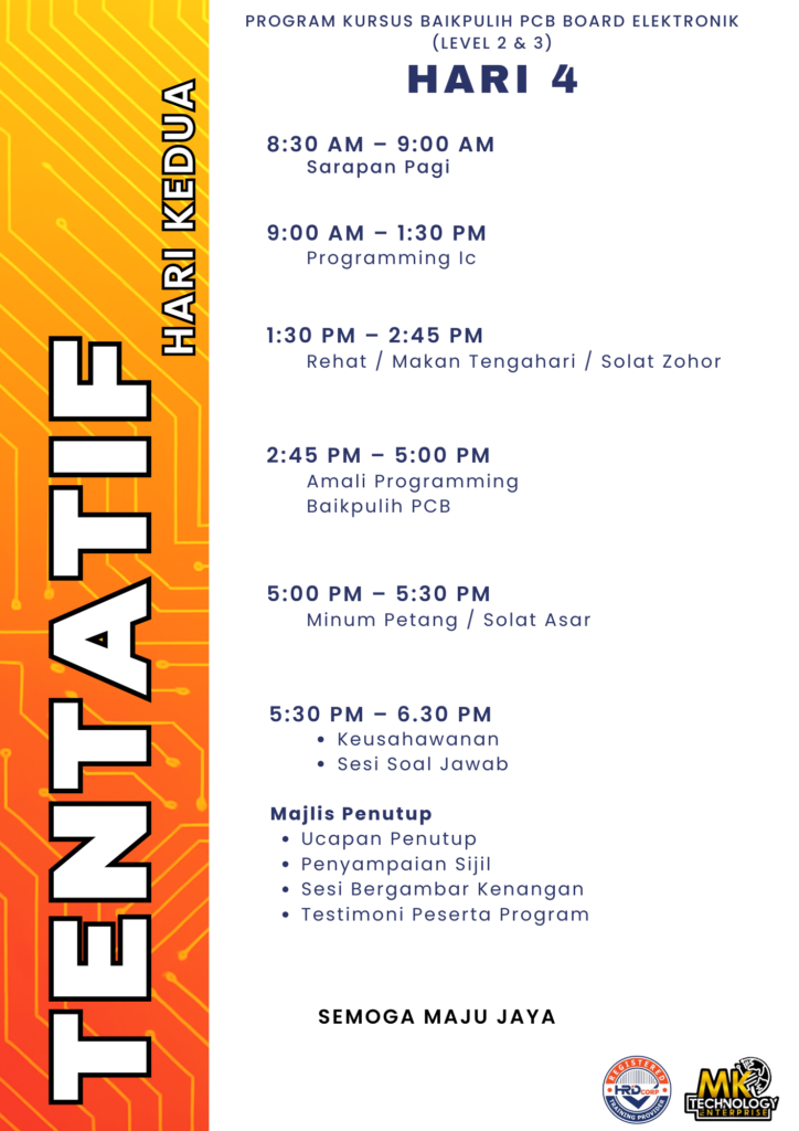 Jadual tentatif latihan Hari 4 MK Technology