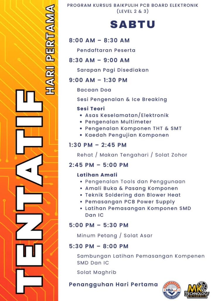 Jadual tentatif latihan hari Sabtu MK Technology