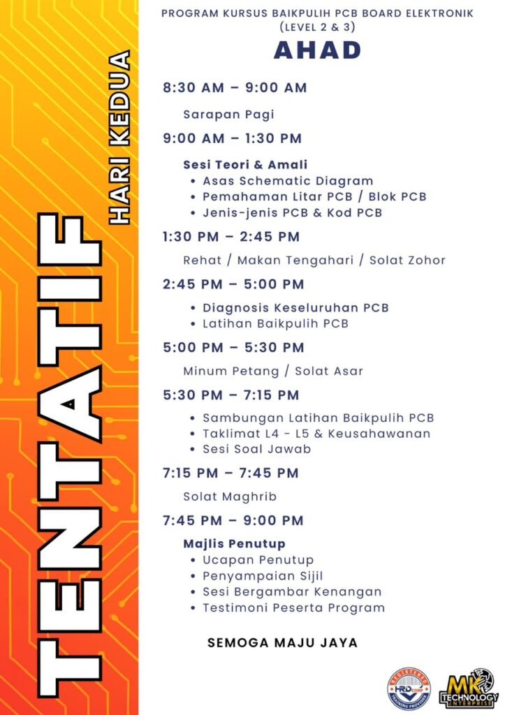Jadual tentatif latihan hari Ahad MK Technology